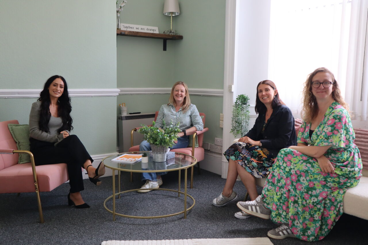Jayne Bryant MS and Cyfannol team members sat in Newport hwb